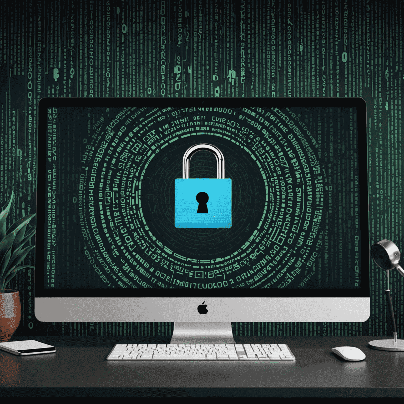 A visual representation of a ransomware attack targeting a South African fintech company, showing a computer screen with a lock icon and warning message, surrounded by binary code and South African currency symbols