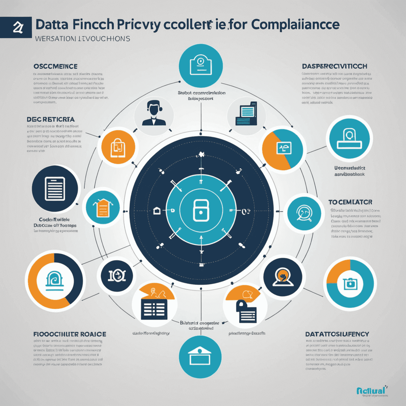 Infographic showing the steps of data privacy compliance for fintech companies, including data collection, storage, security, and user rights